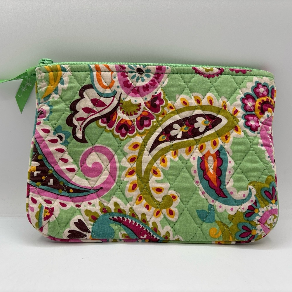 Vera Bradley Tutti Frutti Quilted Floral Green/Pink Cosmetic Makeup/Travel Bag‎
